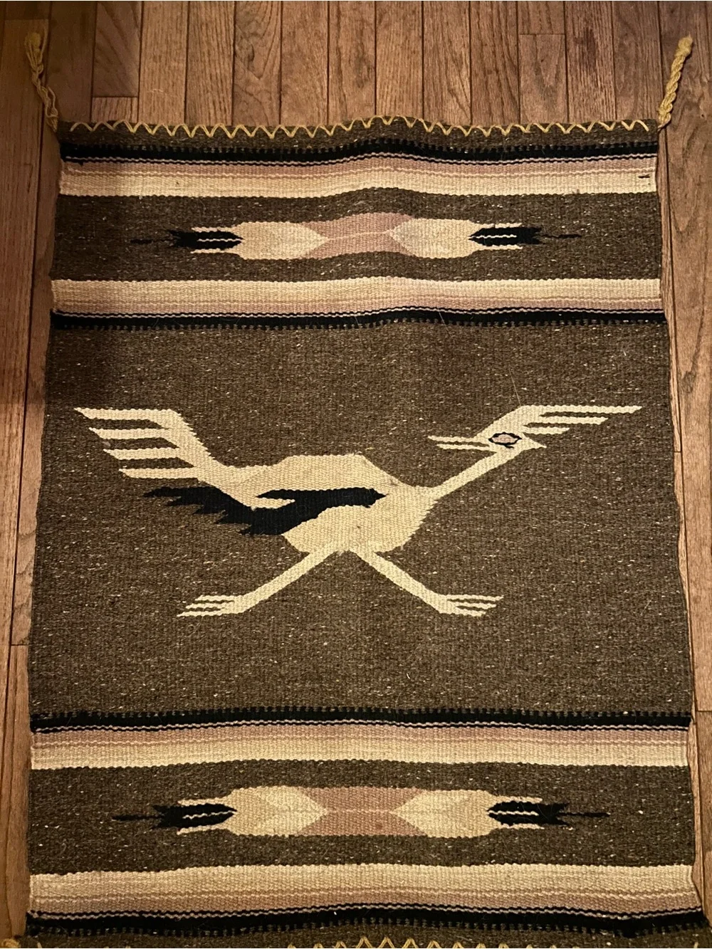 Handwoven Southwestern Bird Rug - Brown and Cream